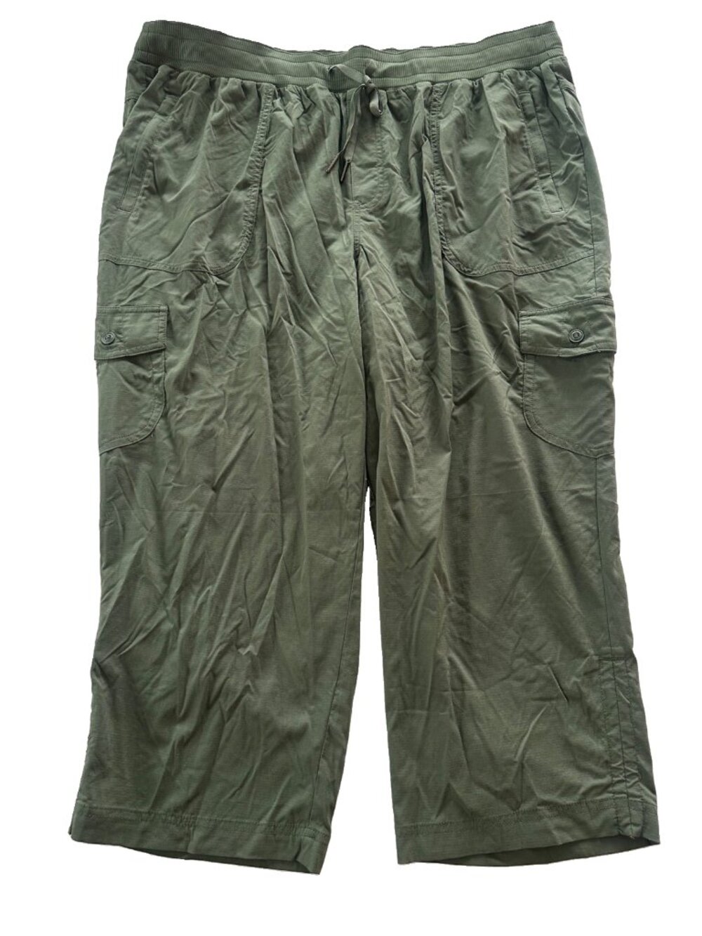 LL Bean Women's 1X Green Pull on Cropped Nylon Pant Hiking Outdoor